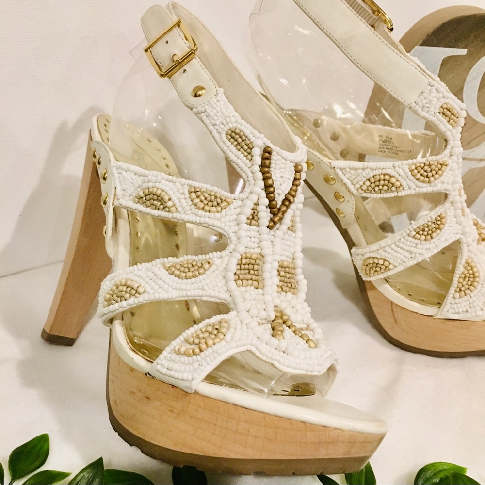 NWOB Gorgeous BCBG Beaded Top High Heel Sandals